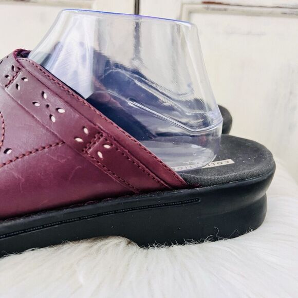 Clarks Patty Renata Burgundy-Purple Laser Cut Comfort Slip on Clogs Mules 9.5W - Picture 3 of 7